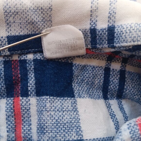 XS Vintage 70's Blue Top Plaid Buttery Flannel Button-Up Shirt Distress Repairs - Picture 9 of 9